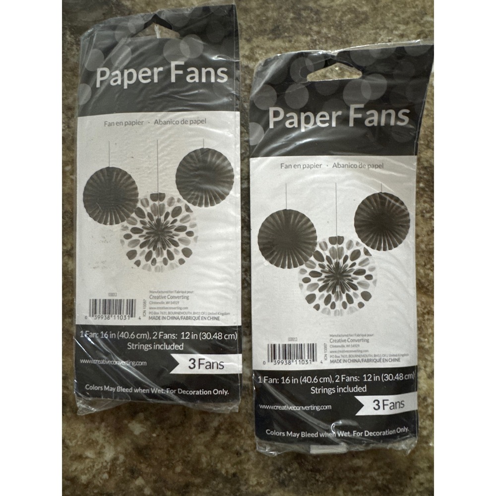Creative Converting Paper Folding Fans Black White Hanging Party Decor 6 Fans